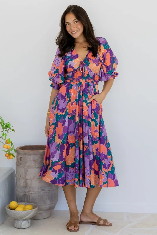 Jade Midi Dress Milan Floral Print Stylish Cold Shoulder Midi Dress