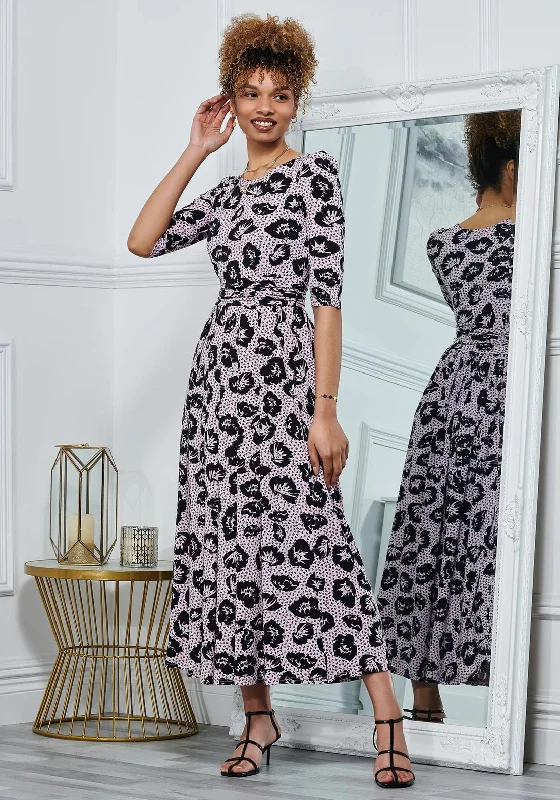 Jolie Moi Ozella Floral A Line Maxi Dress, Pink & Black Comfortable Satin Maxi Dress Jolie Moi Ozella Floral A Line Maxi Dress, Pink & Black Comfortable Satin Maxi Dress