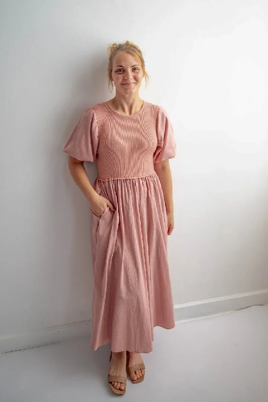 Terra Cotton Midi Dress in Dusty Peach - Final Sale Comfortable Casual Midi Dress