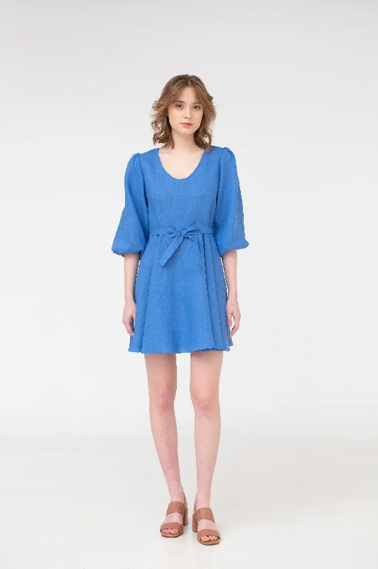 June – round neck linen mini dress Cozy Knit Mini Dress