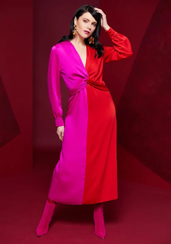 Kate Cooper Two Tone Twist Waist Detail Maxi Dress, Red & Pink Fashionable Asymmetrical Maxi Dress Kate Cooper Two Tone Twist Waist Detail Maxi Dress, Red & Pink Fashionable Asymmetrical Maxi Dress