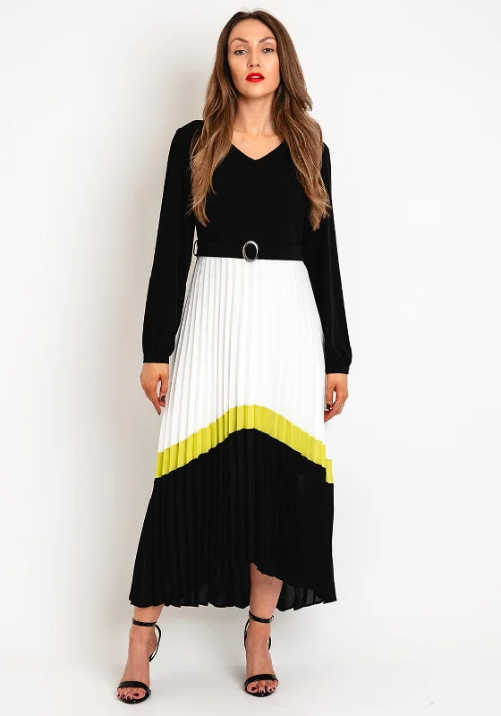 Kate Cooper Contrasting Pleated Maxi Dress, Black & Lime Trendy Maxi Dress with Lace Kate Cooper Contrasting Pleated Maxi Dress, Black & Lime Trendy Maxi Dress with Lace