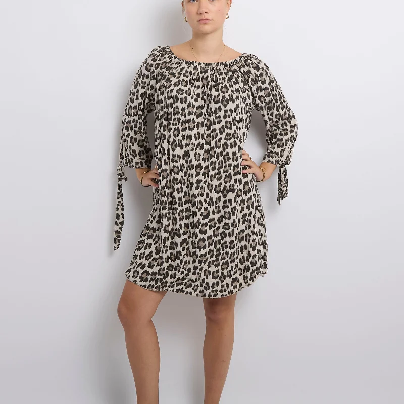 Leopard Print Off The Shoulder Midi Dress-UK 12 Trendy Shift Midi Dress