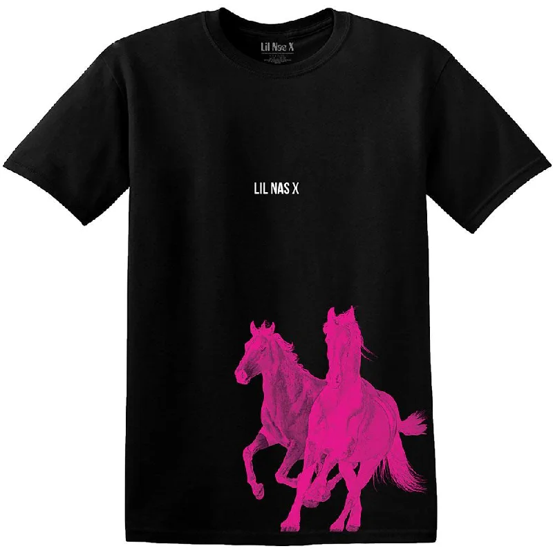 Lil Nas X T-Shirt: Pink Horses Collared Crew Neck Turtle Neck