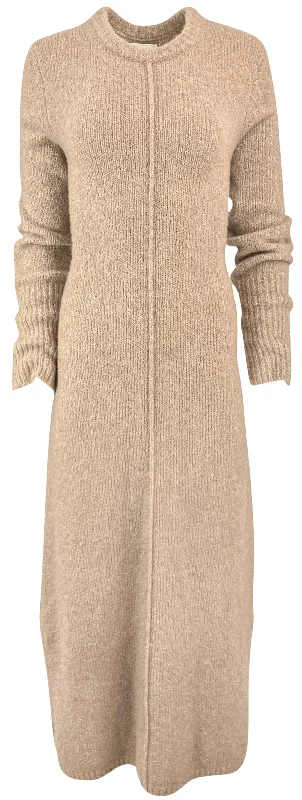 LouLou Studio Bisha Knitted Midi Dress in Camel Stylish Button-Up Midi Dress