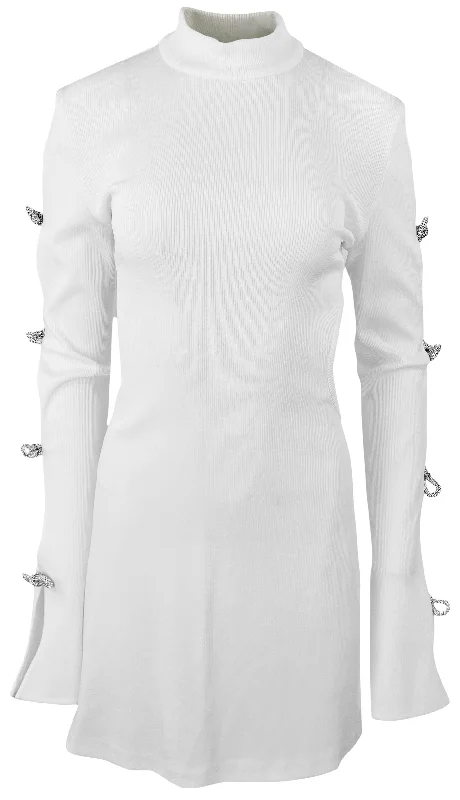 Mach & Mach Cut-Out Mini Dress in White Cozy T-Shirt Mini Dress