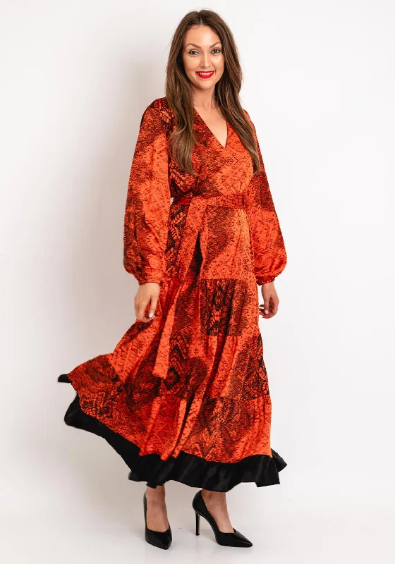 Natalia Collection One Size Patchwork Print Satin Tiered Maxi Dress, Orange Comfortable Casual Maxi Dress Natalia Collection One Size Patchwork Print Satin Tiered Maxi Dress, Orange Comfortable Casual Maxi Dress