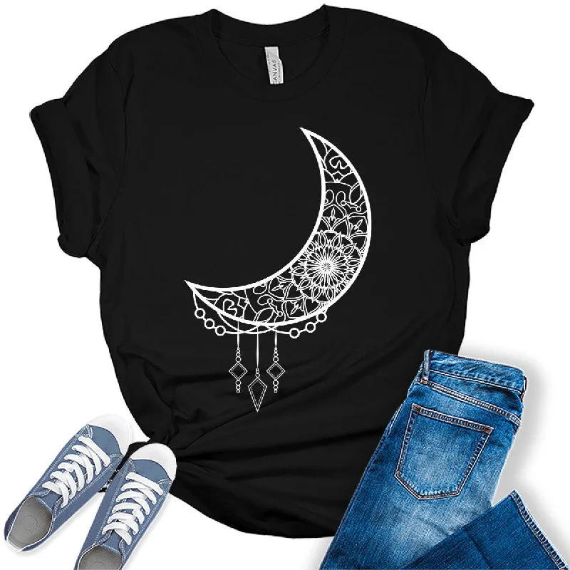 Mandala Crescent Moon Graphic Tees Elegant Classic Vintage