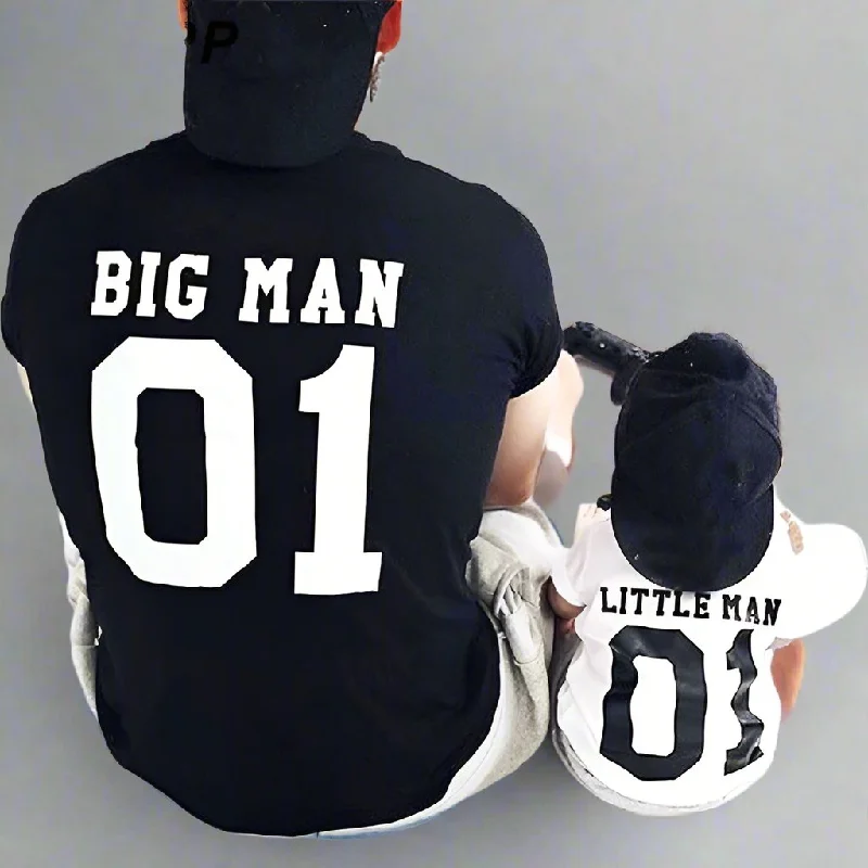 Matching Big Man Little Man T-Shirts V-Neck T-Shirt Long Sleeve Cotton