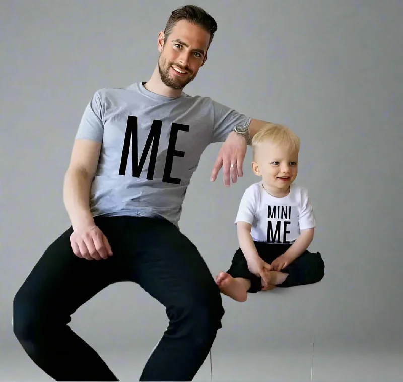 Matching Father and Child "Me & Mini Me" T-Shirt Set – Adorable Dad and Kid Outfit Spandex Blend Rayon Blend Denim Blend