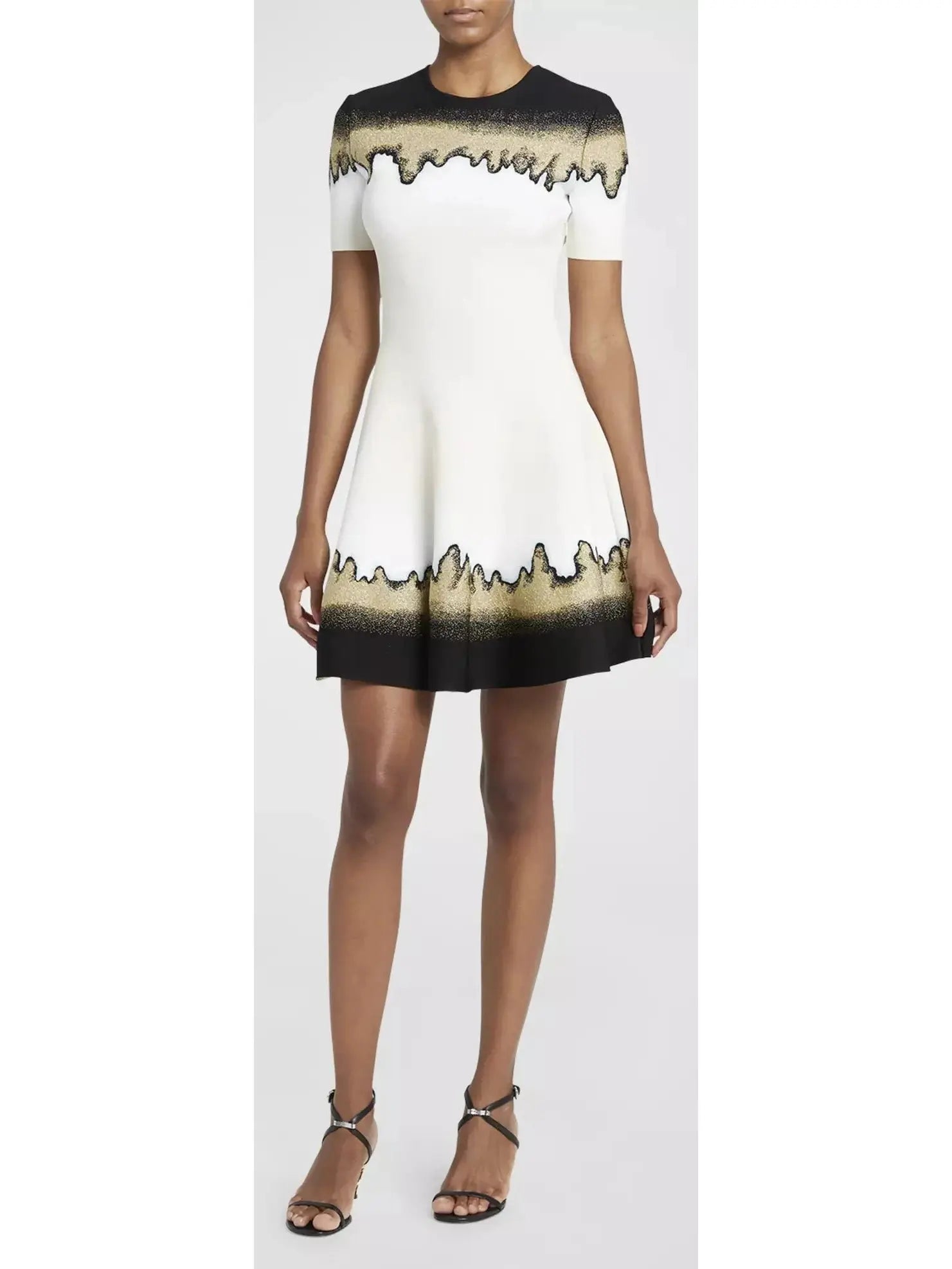 Metallic Jacquard Short-Sleeve Mini Dress Stylish Spaghetti Strap Mini Dress