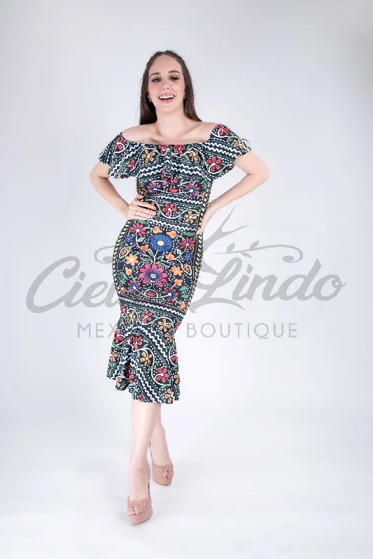 Mexican Fiesta Printed Maxi Dress Black Classic V-Neck Maxi Dress