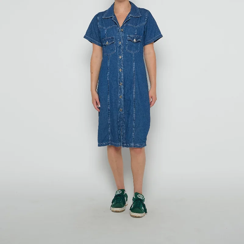 Mondial Button Down Denim Midi Dress - UK 10 Fashionable Sheer Sleeve Midi Dress