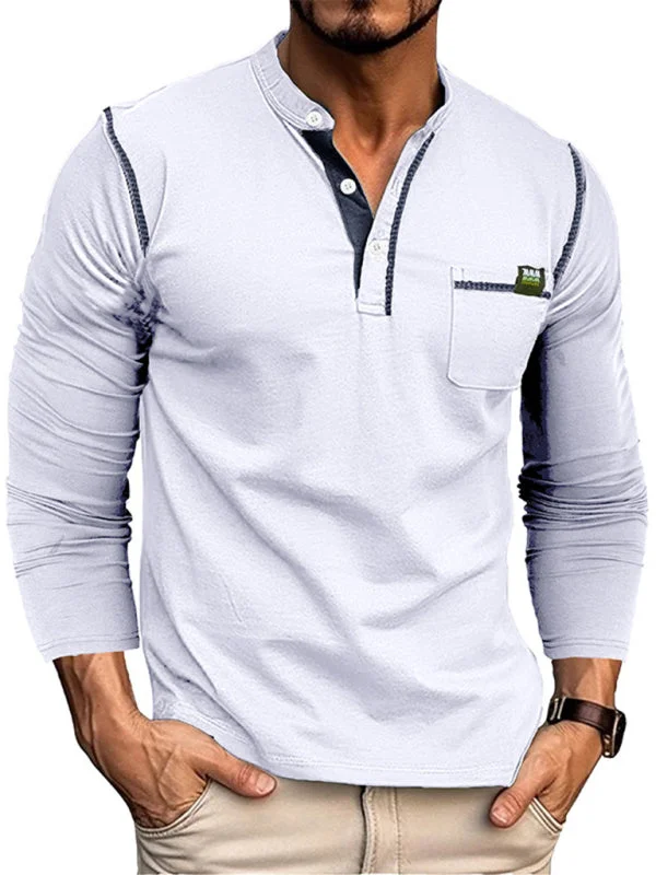 Men's Henley Color Block Knitted Long Sleeve T-Shirt Spandex Blend Rayon Blend Denim Blend