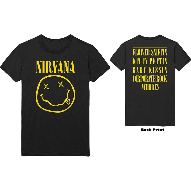 Nirvana | Official Band T-Shirt | Flower Sniffin (Back Print) Silk Blend Satin Velvet