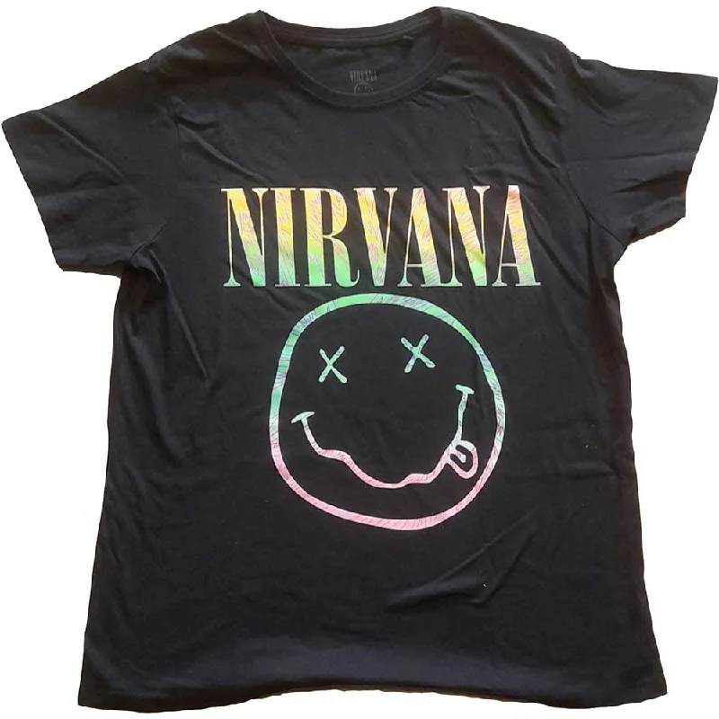 Nirvana Ladies T-Shirt: Sorbet Ray Happy Face Cotton Fabric Linen Fabric Terry Fabric