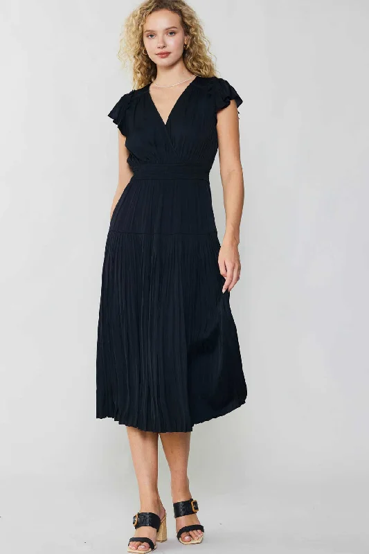 NYLAND Flutter Sleeve Pleated Midi Dress Trendy Off-Shoulder Ruffle Midi Dress