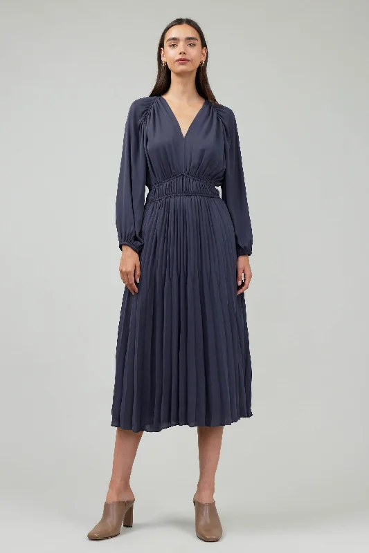 NYLAND Marianne Pleated Midi Dress Comfortable Lace-Up Midi Dress