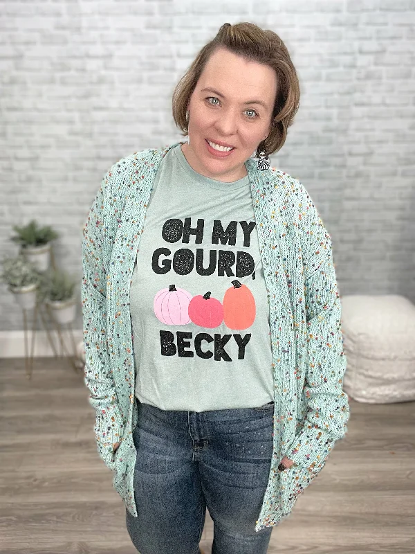 Oh My Gourd Becky! Graphic Tee In Aqua Satin Fabric Silk Fabric Chiffon Fabric