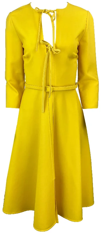 Oscar de la Renta Tie-Front Belted Midi Dress in Yellow Comfortable Fit-and-Flare Midi Dress