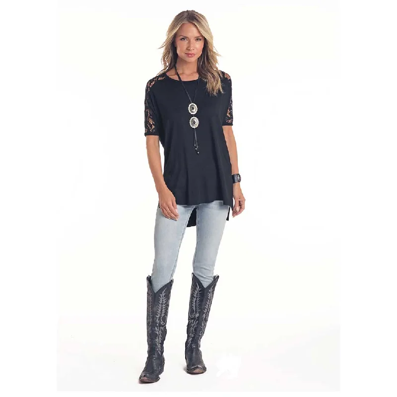Panhandle Women's Lace Sleeve Hi-Lo Tunic T-shirt Chenille Fabric Brocade Fabric Lace Fabric Panhandle Women's Lace Sleeve Hi-Lo Tunic T-shirt Chenille Fabric Brocade Fabric Lace Fabric