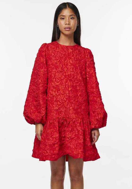 Pieces Gretchen Puff Sleeve Mini Dress, Red Stylish Puff Sleeve Mini Dress