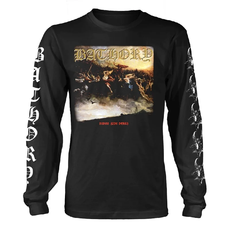 Bathory Unisex Long Sleeved T-shirt: Blood Fire Death 2 (back print) Spandex Blend Rayon Blend Denim Blend