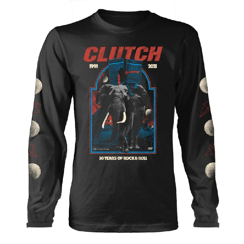 Clutch Unisex Long Sleeved T-shirt: Elephant (Black) (back print) Fashionable Trendy Casual