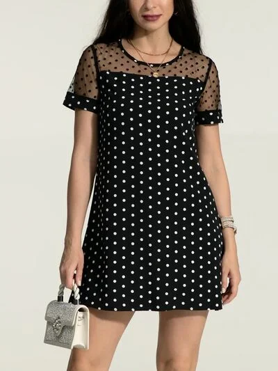 Blue Zone Planet |  Polka Dot Short Sleeve Mini Dress Elegant Velvet Mini Dress