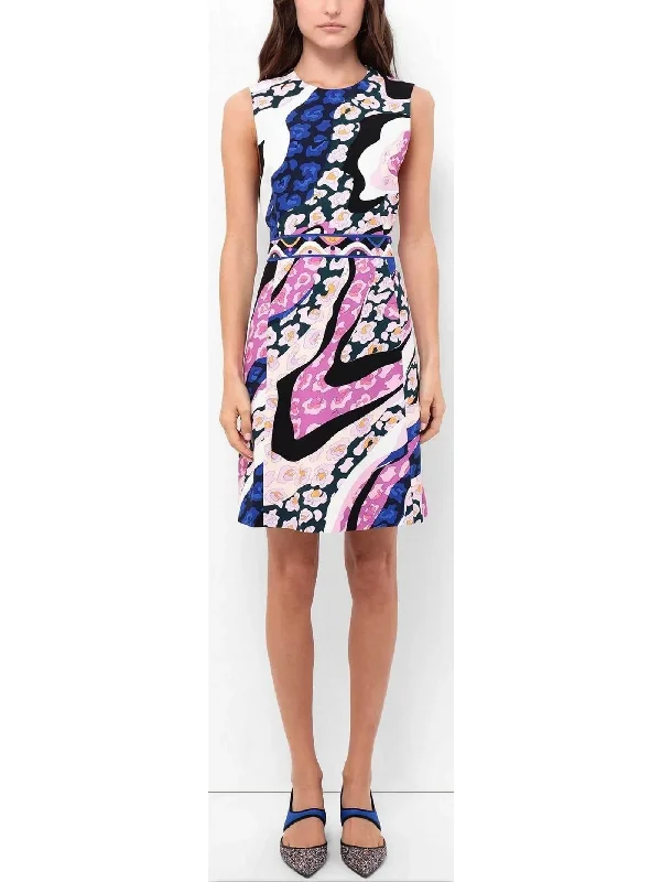 Printed Abstract Mini Dress in Multicolor Chic Pleated Mini Dress