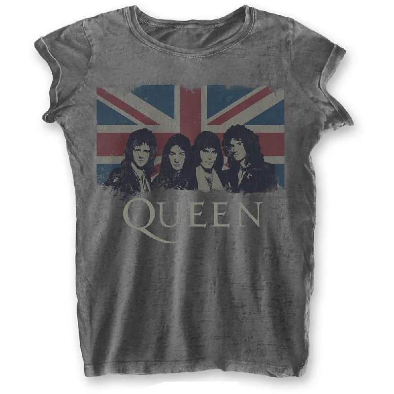 Queen Ladies T-Shirt: Vintage Union Jack (Burn Out) Jersey Fabric Tulle Fabric Batik Fabric