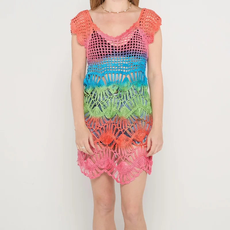 Rainbow Crochet Mini Dress - UK 8 Stylish Sweetheart Mini Dress