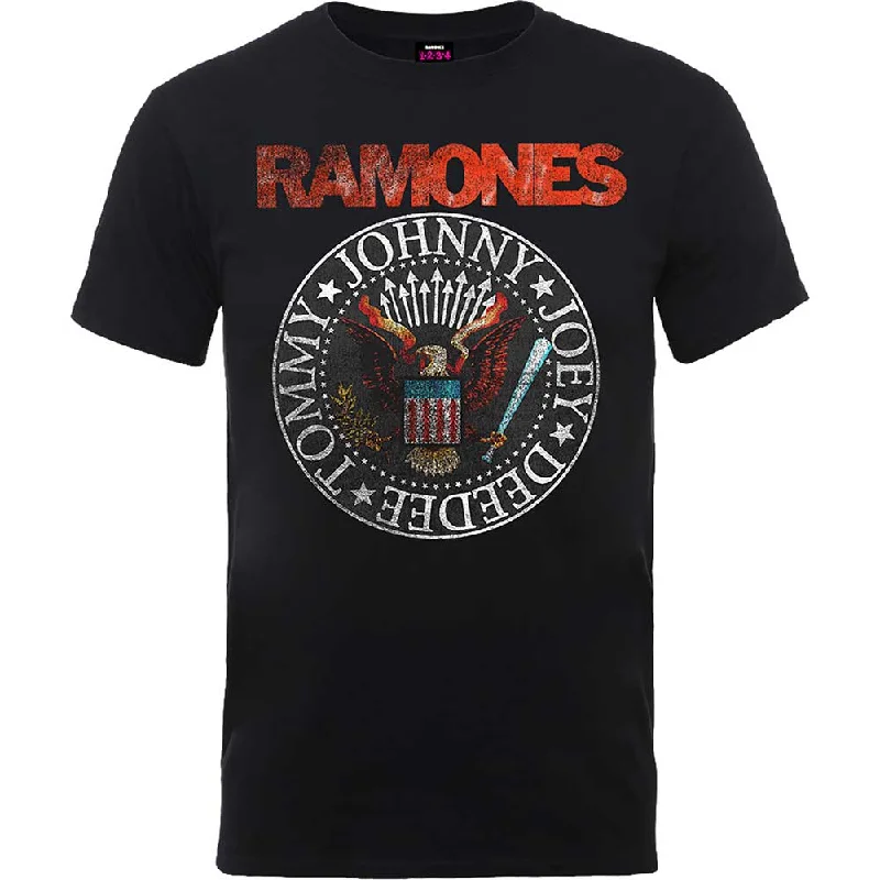 Ramones | Official Band T-Shirt | Vintage Eagle Seal Graphic T-Shirt Round Neck Polyester