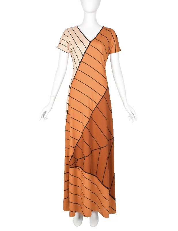 Roberta di Camerino Vintage 1970s Shades of Rust Geometric Print Maxi Dress Comfortable Fitted Maxi Dress Roberta di Camerino Vintage 1970s Shades of Rust Geometric Print Maxi Dress Comfortable Fitted Maxi Dress