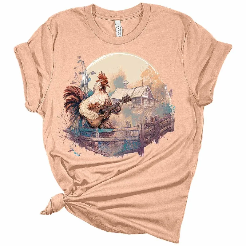 Womens Vintage Cottagecore Shirt Rooster Playing Guitar T-Shirt Aesthetic Graphic Tee Short Sleeve Top Fashionable Trendy Casual Womens Vintage Cottagecore Shirt Rooster Playing Guitar T-Shirt Aesthetic Graphic Tee Short Sleeve Top Fashionable Trendy Casual