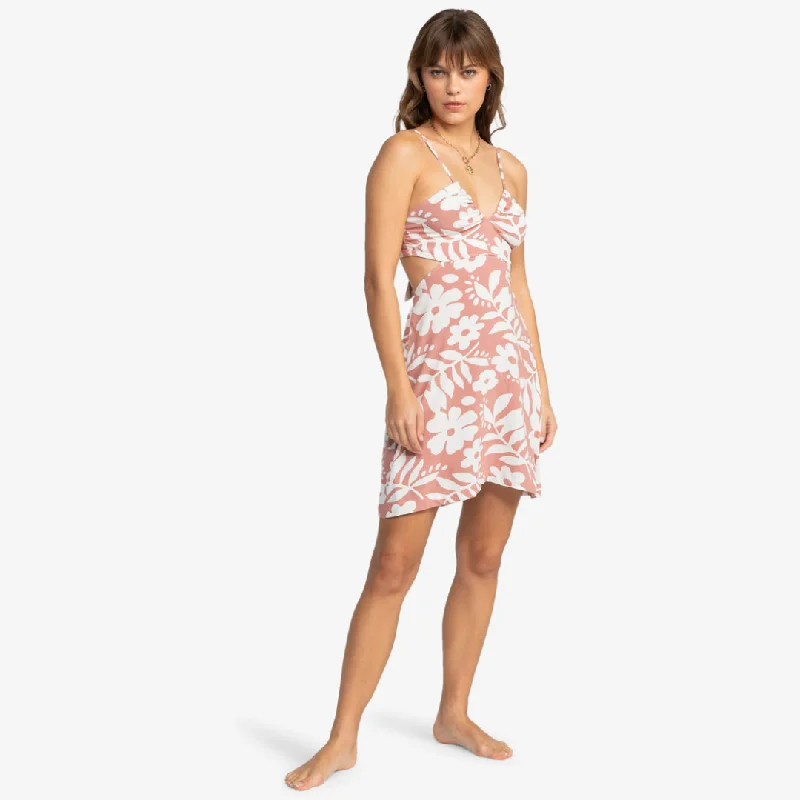 Roxy Riviera Nights Tie Back Mini Dress - Ash Rose Botanical Stencil Elegant Lace Mini Dress