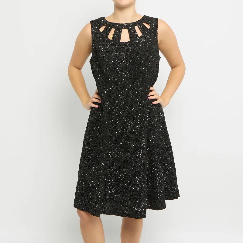 Scoop Neck Sparkly Midi Dress - UK 14 Classic Black Midi Dress