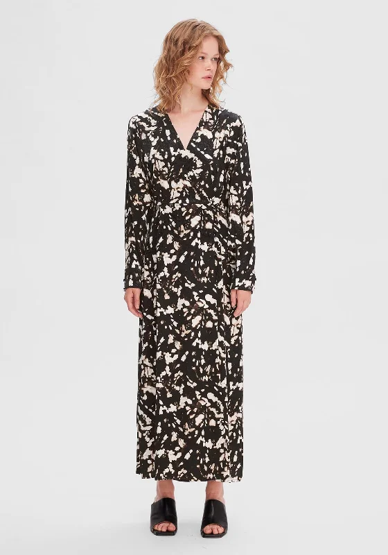 Selected Femme Justine Printed Faux Wrap Maxi Dress, Black Elegant Maxi Dress with Slit Selected Femme Justine Printed Faux Wrap Maxi Dress, Black Elegant Maxi Dress with Slit