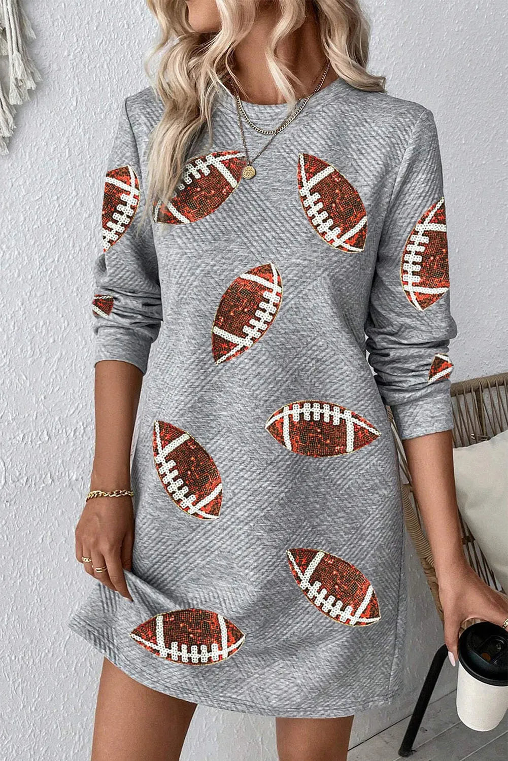 Sequin Football Long Sleeve Mini Dress Trendy Mesh Mini Dress