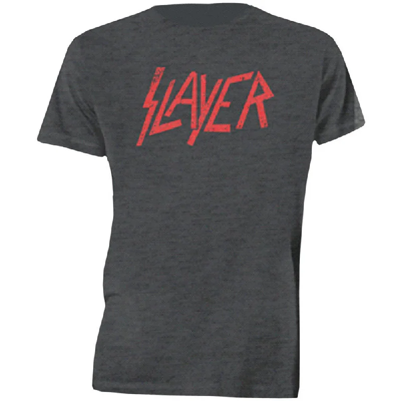 Slayer | Official Band T-Shirt | Distressed Logo Jersey Fabric Tulle Fabric Batik Fabric