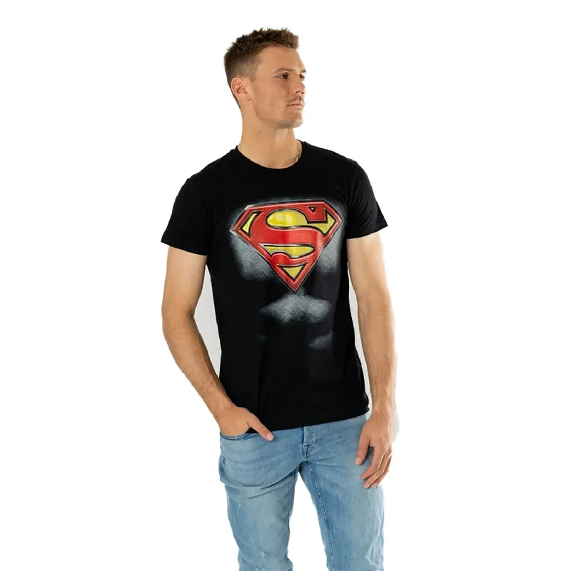 Mens Black Superman T-Shirt DC Superhero Costume Wool Fabric Cashmere Fabric Tweed Fabric