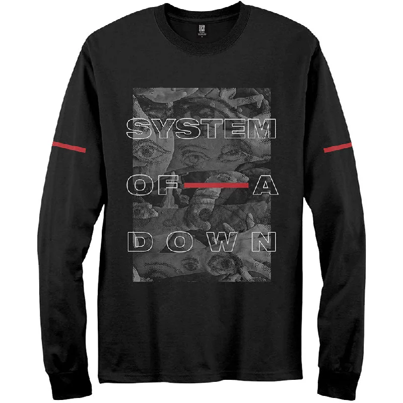 System Of A Down Unisex Long Sleeved T-Shirt: Eye Collage Asymmetrical Pockets Print