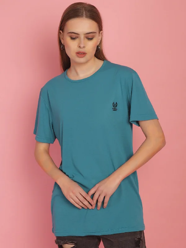 Vimal Jonney Round Neck Cotton Solid Ferozi T-Shirt for Women Fitted T-Shirt Seamless Stretchy Vimal Jonney Round Neck Cotton Solid Ferozi T-Shirt for Women Fitted T-Shirt Seamless Stretchy