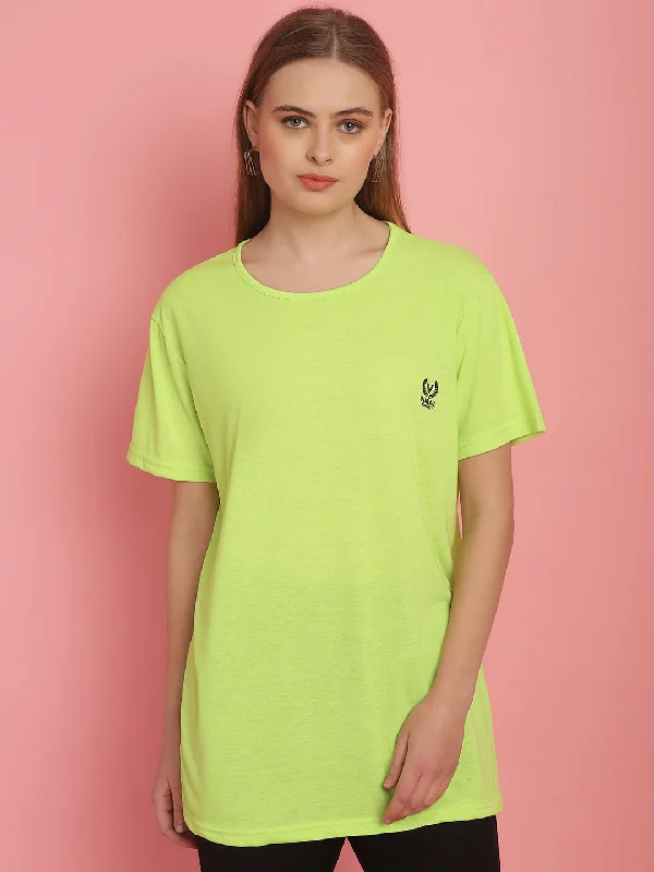 Vimal Jonney Round Neck Cotton Solid Green T-Shirt for Women Satin Blend Silk Blend Wool Blend Vimal Jonney Round Neck Cotton Solid Green T-Shirt for Women Satin Blend Silk Blend Wool Blend