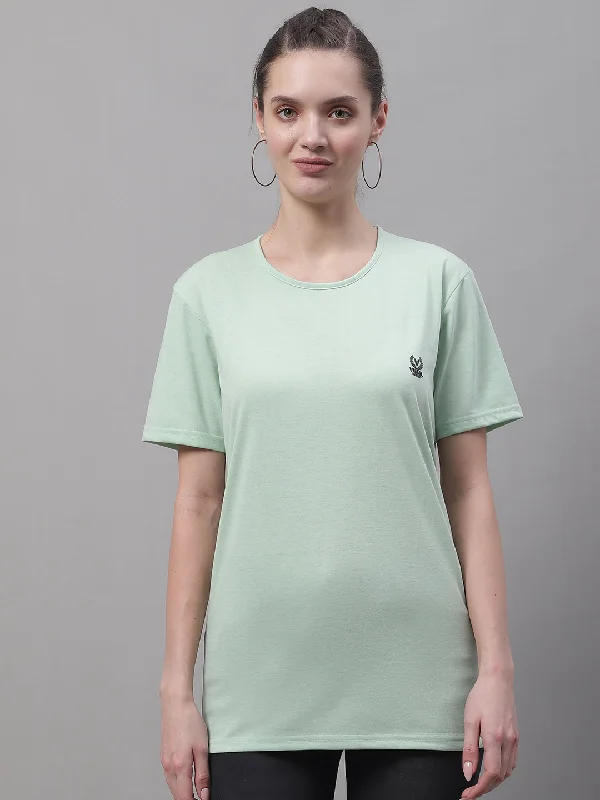 Vimal Jonney Round Neck Cotton Solid Light Green T-Shirt for Women Fitted T-Shirt Seamless Stretchy Vimal Jonney Round Neck Cotton Solid Light Green T-Shirt for Women Fitted T-Shirt Seamless Stretchy