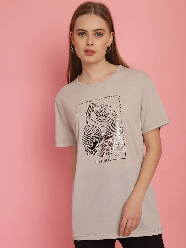 Vimal Jonney Round Neck Cotton Printed Light Grey T-Shirt for Women Mesh Fabric Canvas Fabric Denim Fabric Vimal Jonney Round Neck Cotton Printed Light Grey T-Shirt for Women Mesh Fabric Canvas Fabric Denim Fabric