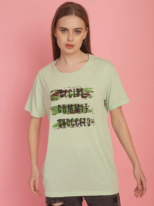 Vimal Jonney Round Neck Cotton Printed Light Green T-Shirt for Women Polka Dot Checkered Tartan Vimal Jonney Round Neck Cotton Printed Light Green T-Shirt for Women Polka Dot Checkered Tartan