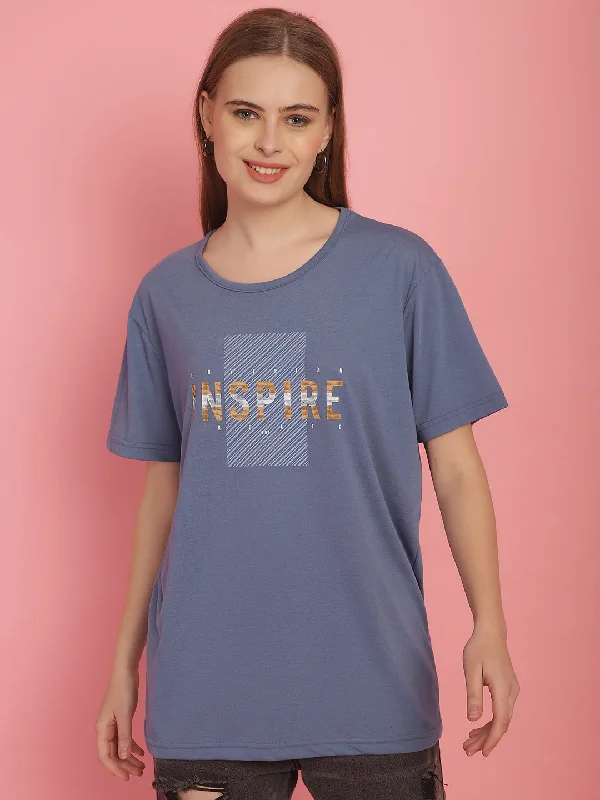 Vimal Jonney Round Neck Cotton Printed Dark Grey T-Shirt for Women Elasticated Padded Insulated Vimal Jonney Round Neck Cotton Printed Dark Grey T-Shirt for Women Elasticated Padded Insulated