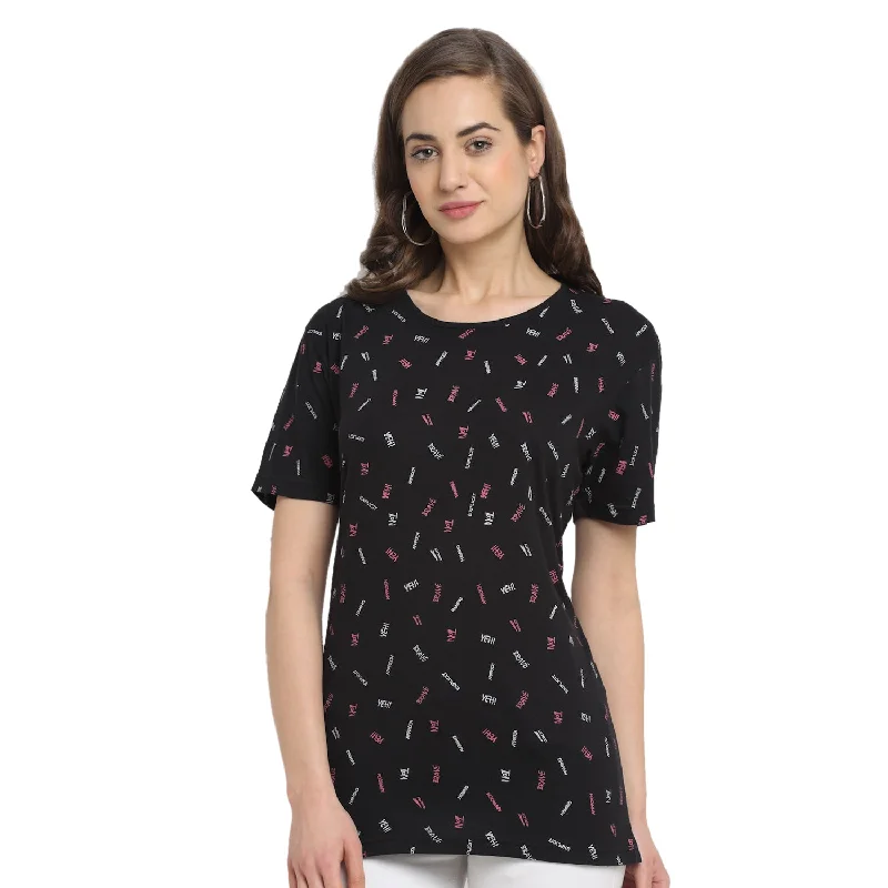 Vimal Jonney Black Half Sleeve T-shirt For Women's Collared T-Shirt Boat Neck A-Line Vimal Jonney Black Half Sleeve T-shirt For Women's Collared T-Shirt Boat Neck A-Line