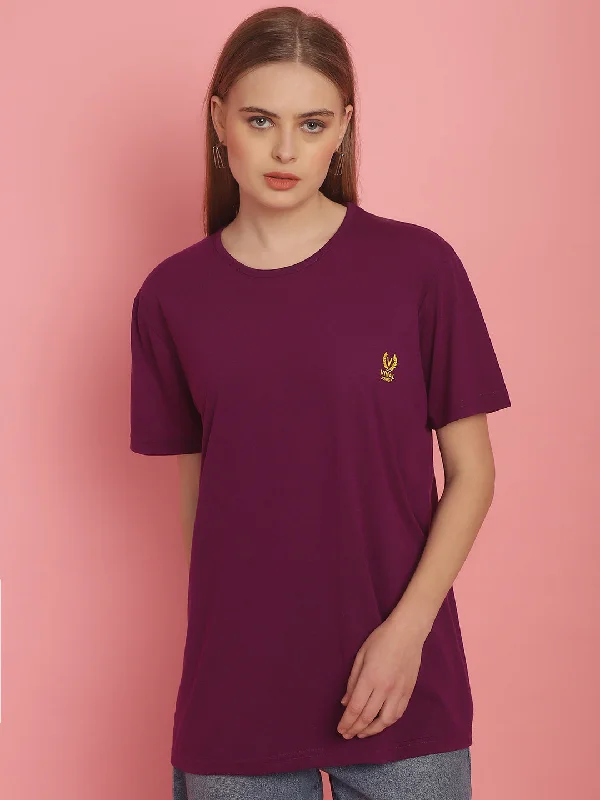 Vimal Jonney Round Neck Cotton Solid Purple T-Shirt for Women Nylon Fabric Polyester Fabric Spandex Fabric Vimal Jonney Round Neck Cotton Solid Purple T-Shirt for Women Nylon Fabric Polyester Fabric Spandex Fabric